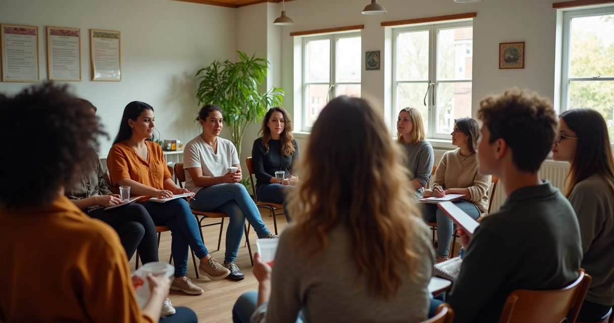 Grupo reunido em apoio comunitário após crise 