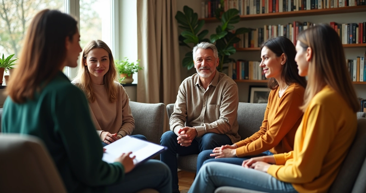 Pequeno grupo em roda de conversa com psicólogo 