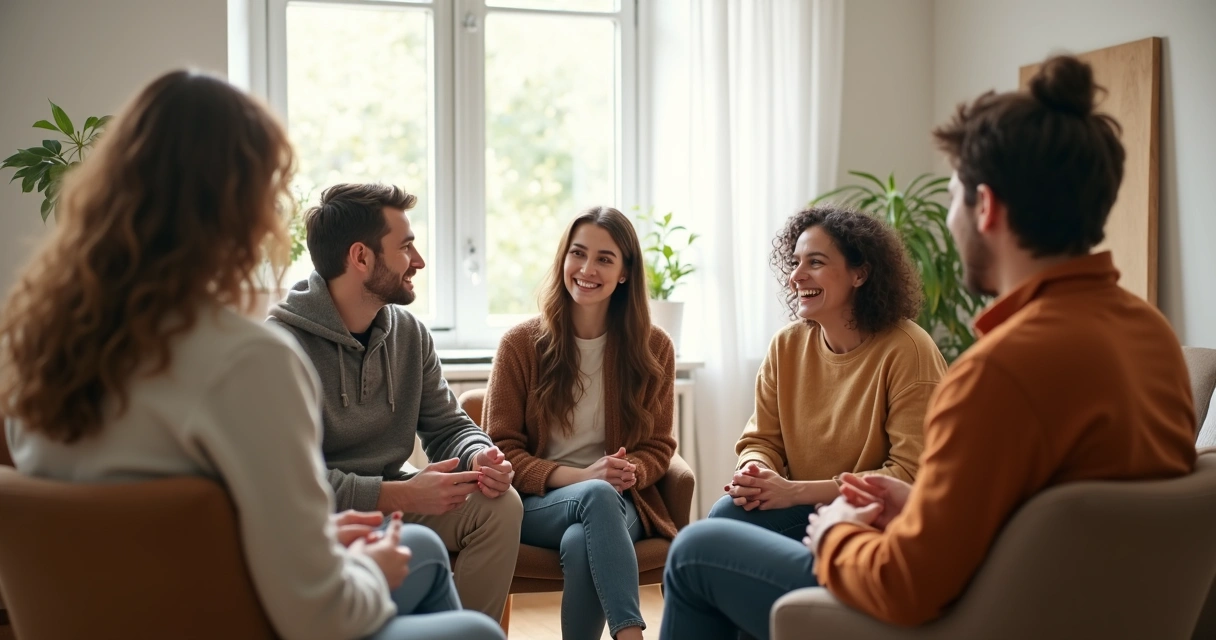 Grupo de apoio pessoas sentadas em círculo durante encontro 