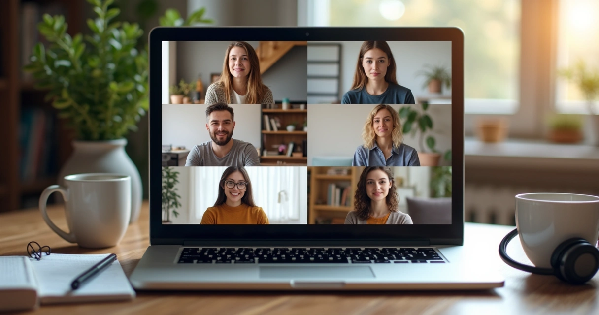 Grupo em videochamada com escuta e apoio mútuo