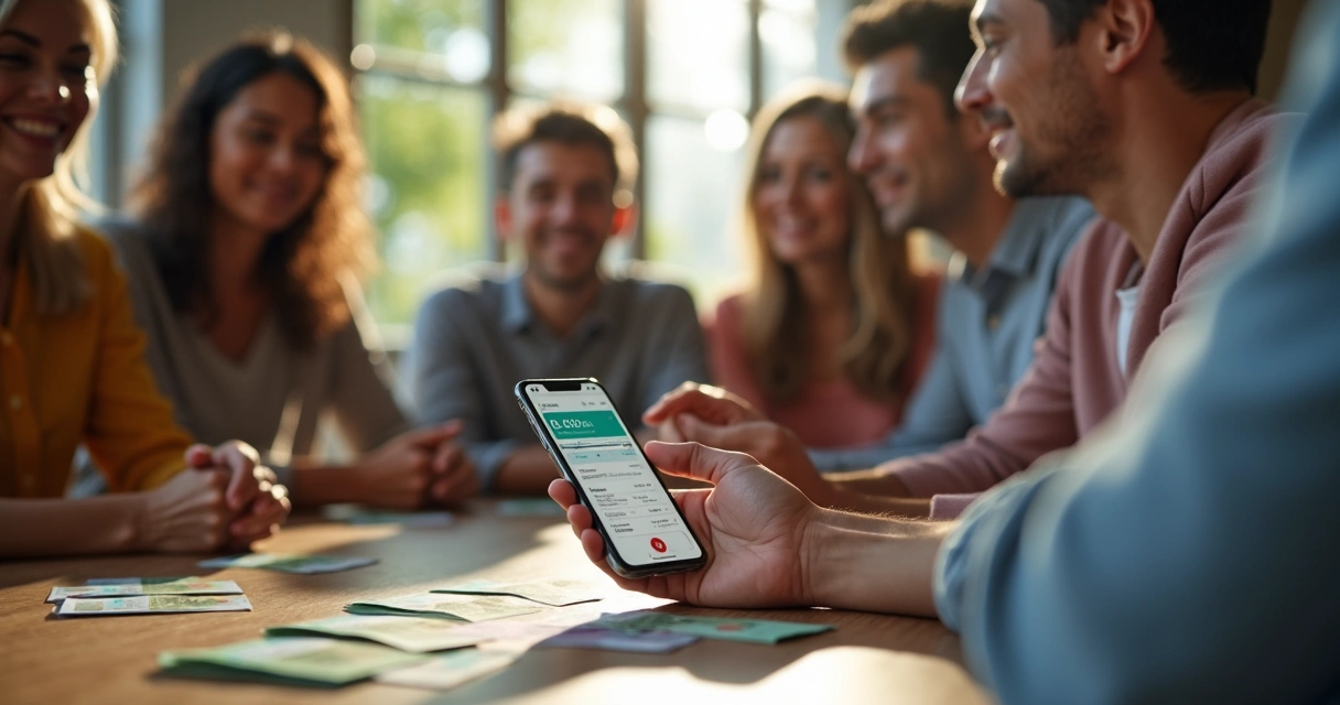 Grupo de pessoas planejando aposta coletiva no celular 