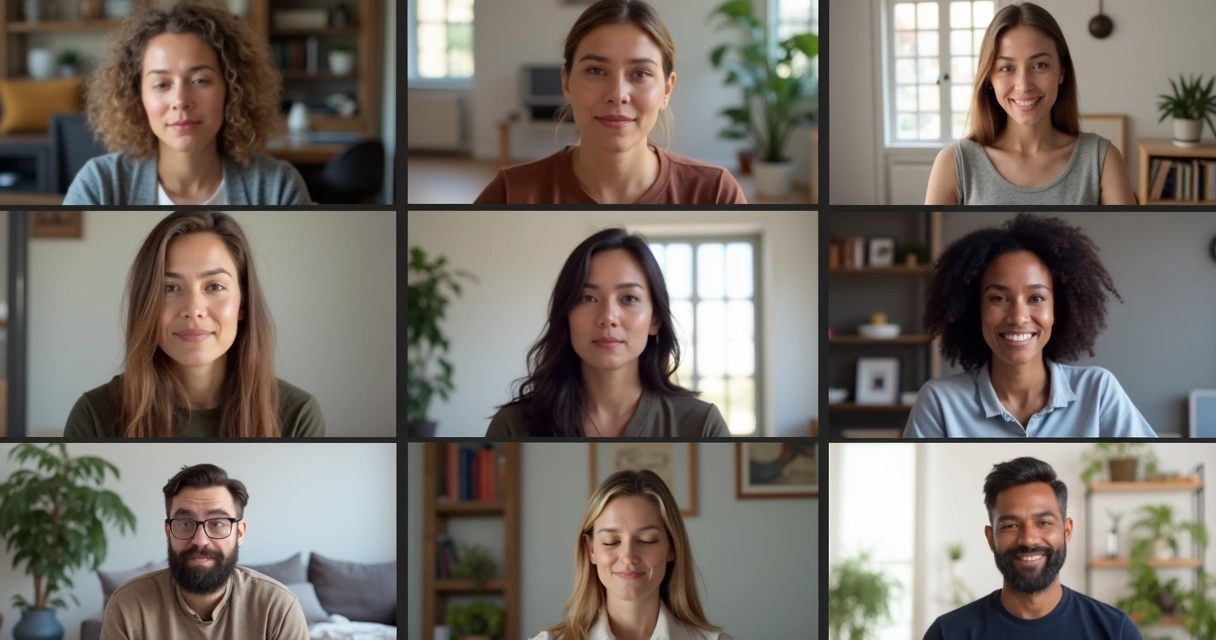 Grupo de pessoas praticando mindfulness juntos online