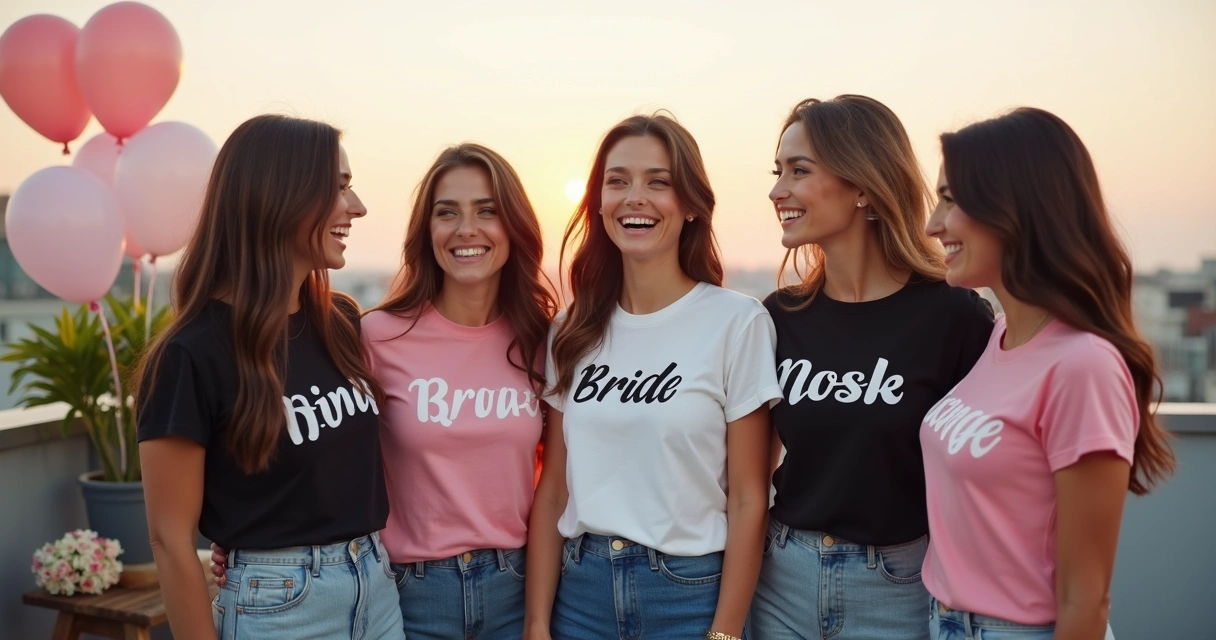 Grupo com baby looks personalizadas em despedida de solteira 