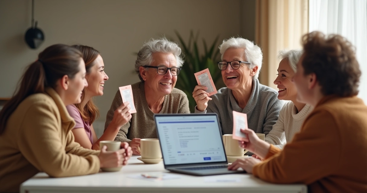 Grupo de pessoas reunidas celebrando um bolão de loteria 