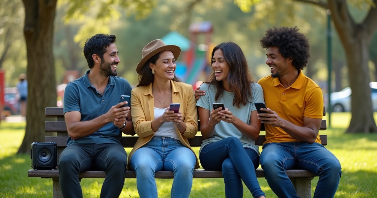 Brasileiros conversando com americanos em parque dos EUA 