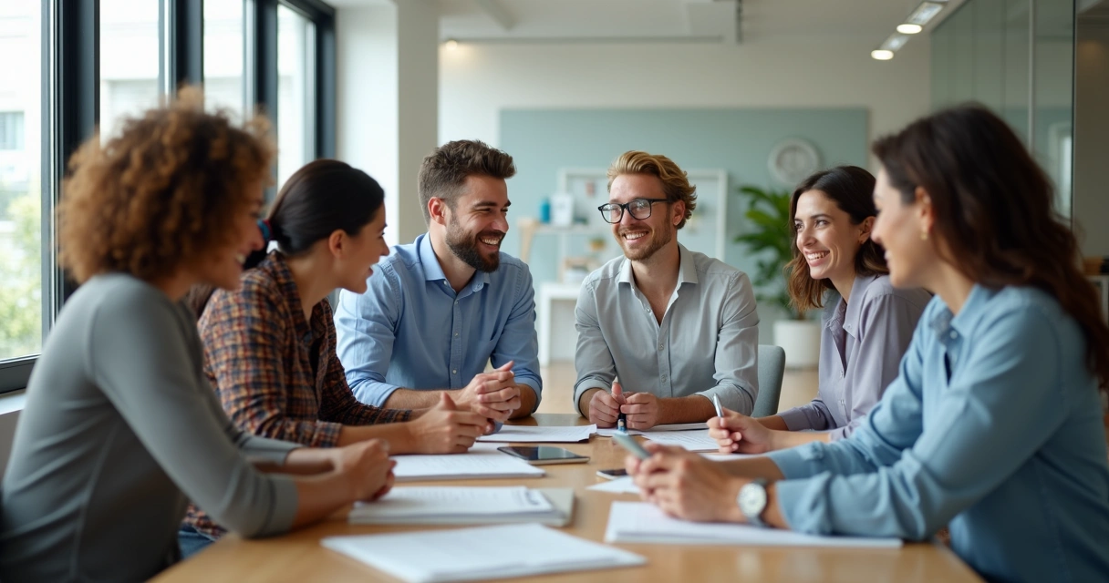 Profissionais satisfeitos reunidos em uma mesa de escritório