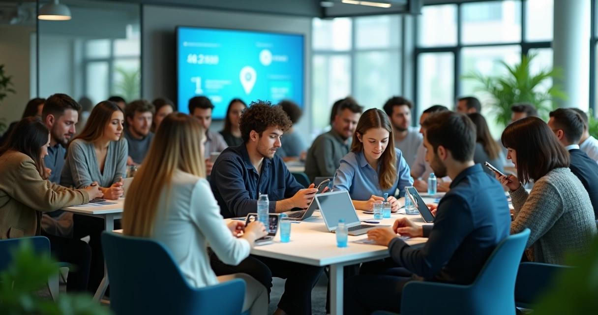 Grupo colaborativo trocando mensagens em app de chat 