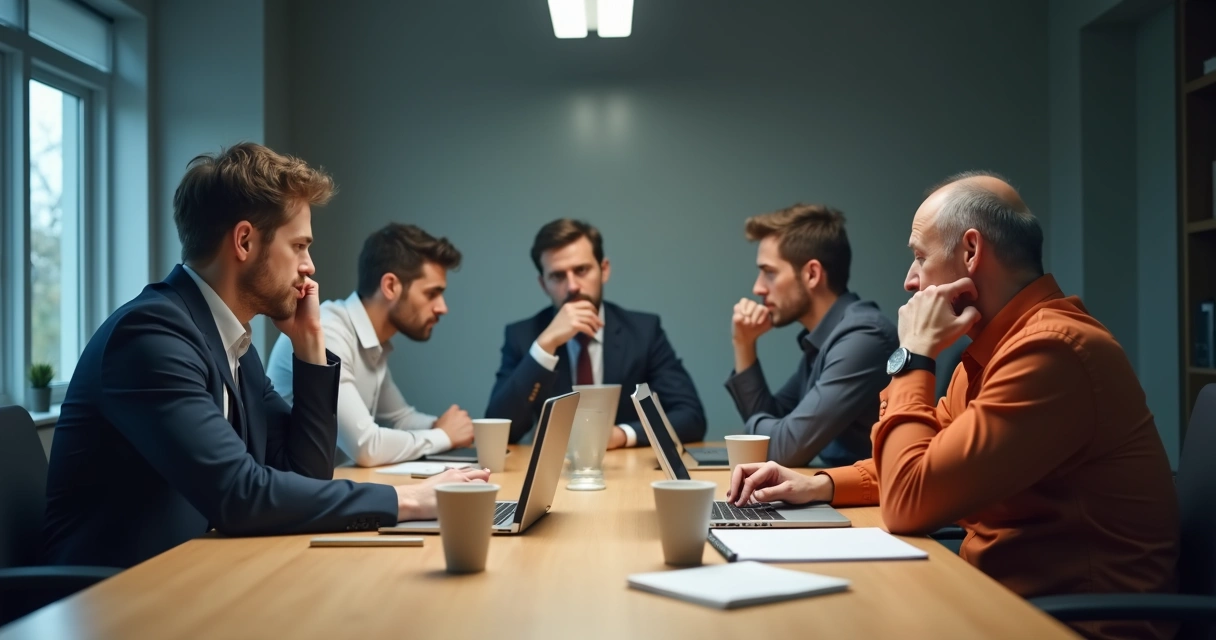 Grupo de pessoas em ambiente de trabalho com distância emocional 