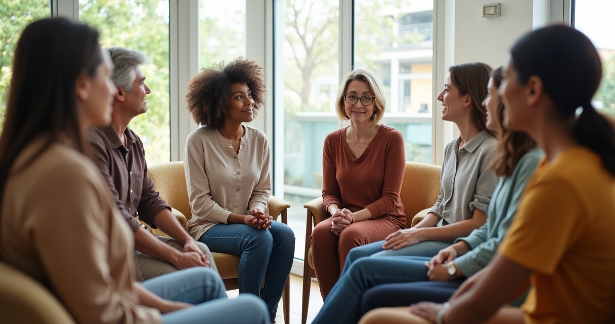 Pessoas sentadas em círculo trocando sentimentos com naturalidade 