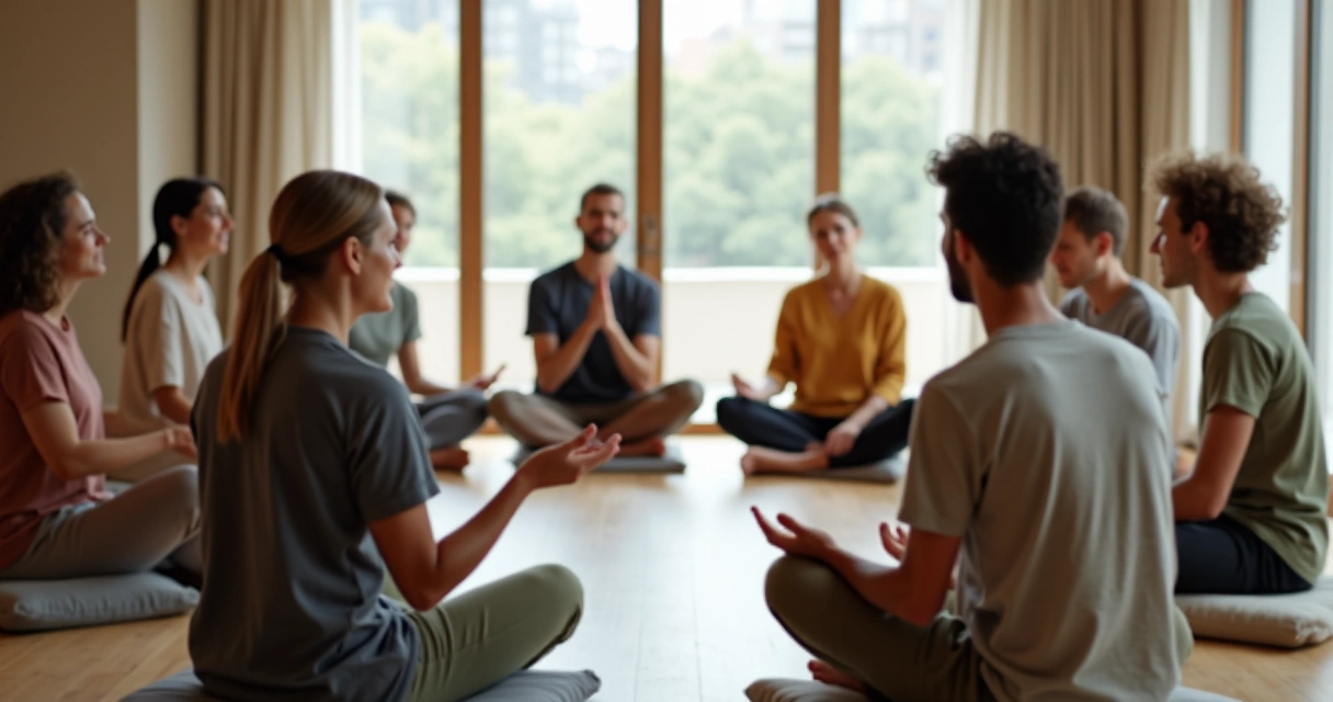 Grupo em círculo usando gestos sutis na comunicação não verbal consciente 