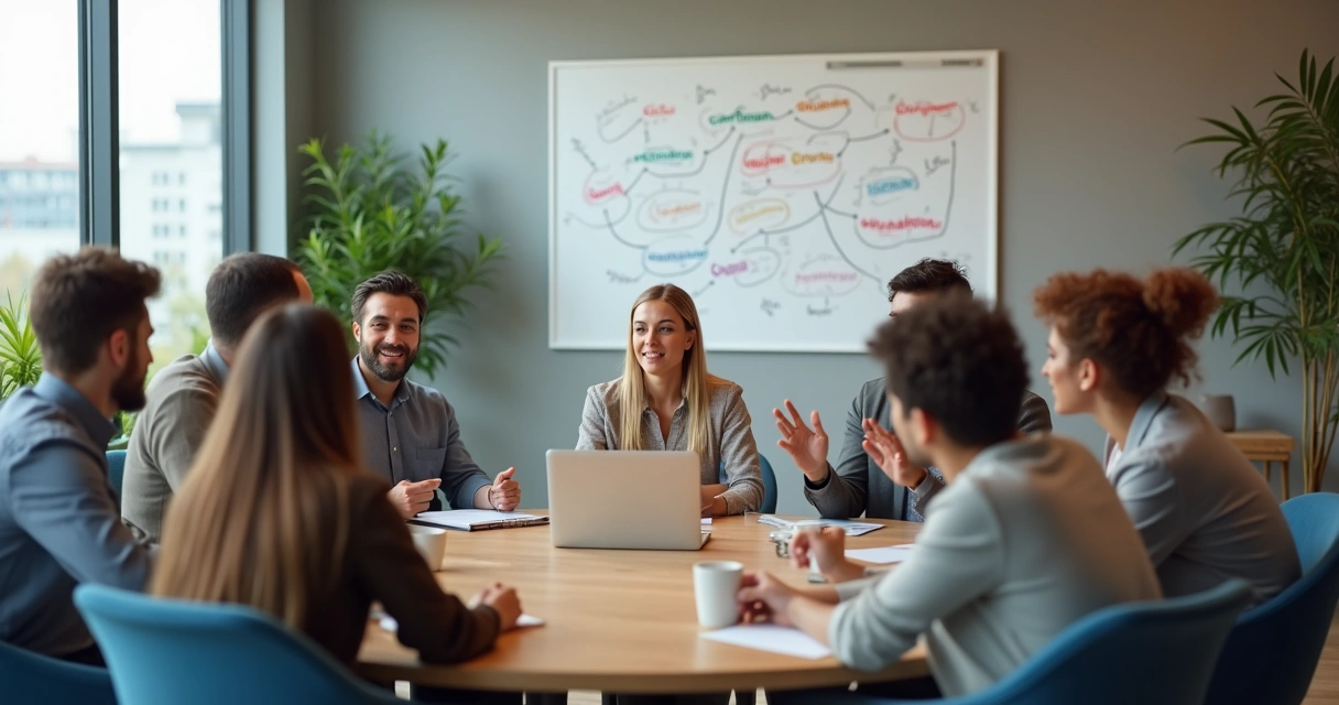 Grupo diverso em círculo em uma reunião colaborativa com foco em confiança mútua 
