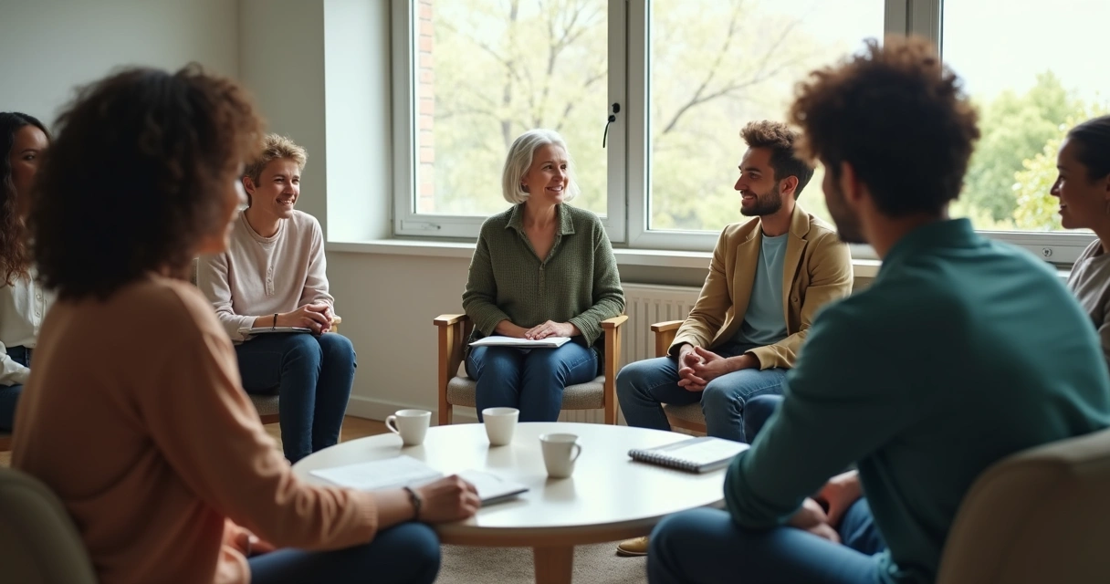 Grupo em conversa respeitosa com espaço individual