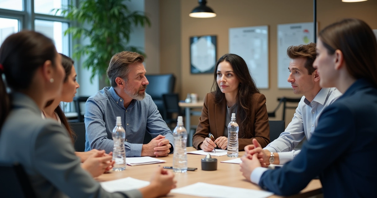 Grupo sentado em círculo trocando feedbacks com atenção 