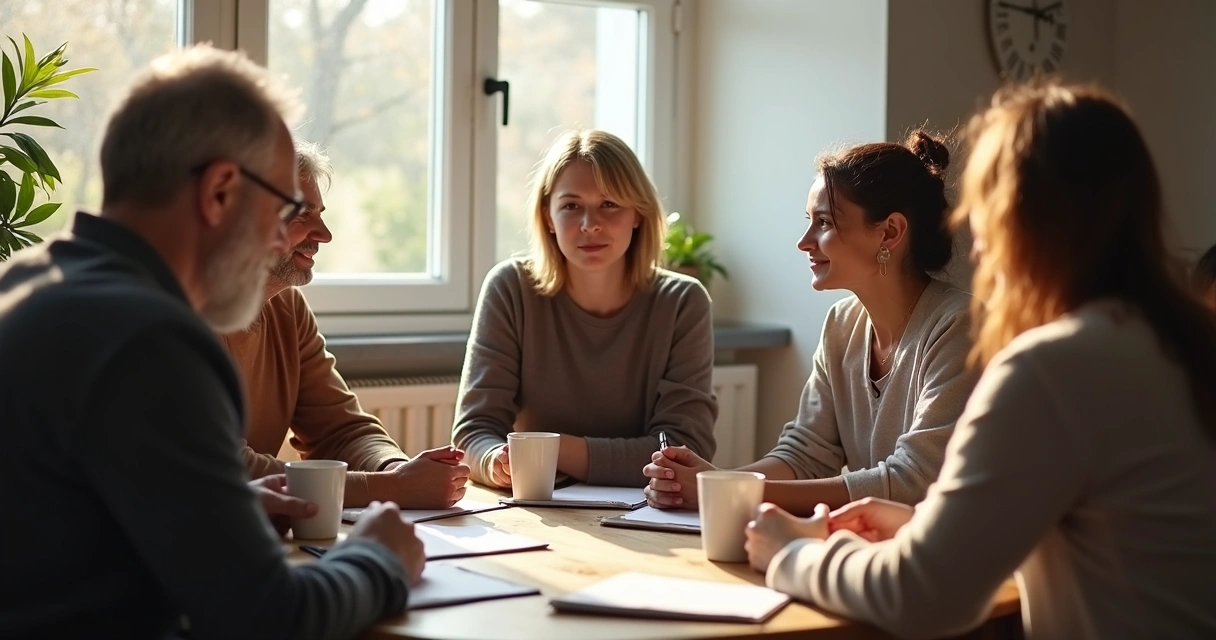 Grupo debatendo opiniões e expressando pontos de vista pessoal 
