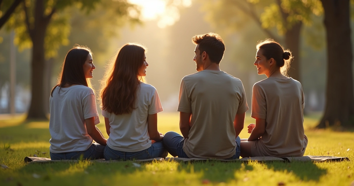 Grupo de amigos conversando em um parque