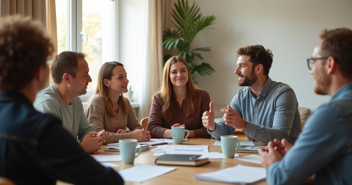 Grupo de pessoas conversando em círculo, demonstrando flexibilidade relacional 