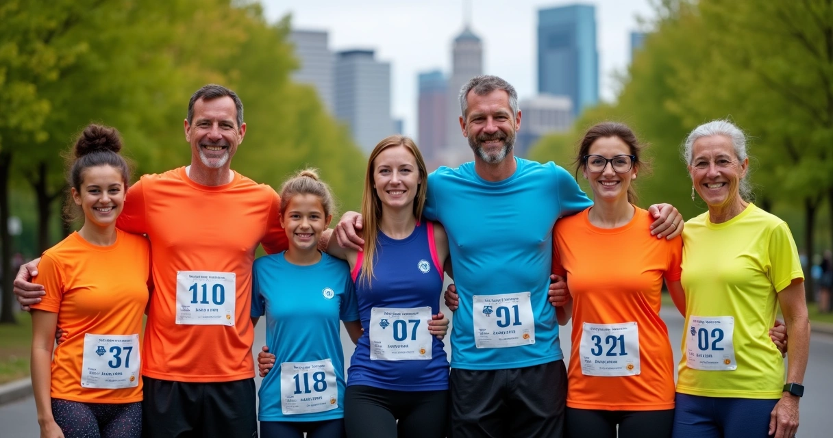 Grupo unido de corredores vestindo camisetas personalizadas em parque 