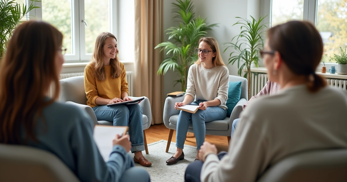 Grupo em roda conversando em ambiente acolhedor