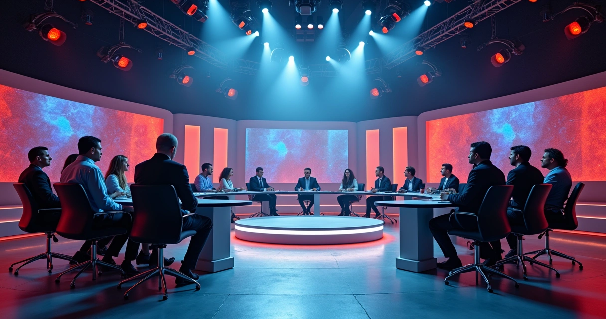 Participantes reunidos em círculo durante debate em reality show