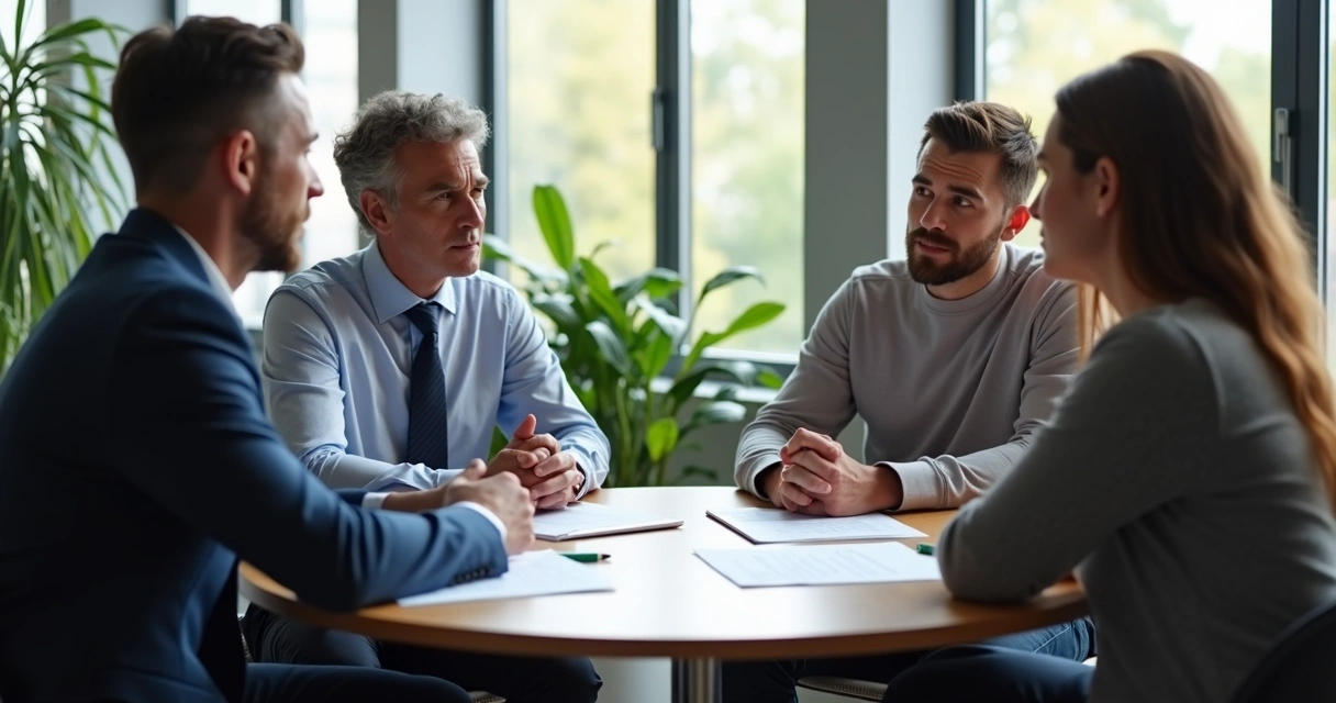 Grupo pequeño conversando y tomando decisiones 