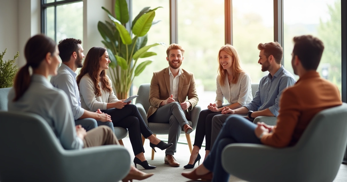 Grupo de pessoas dando apoio emocional durante transição de carreira 