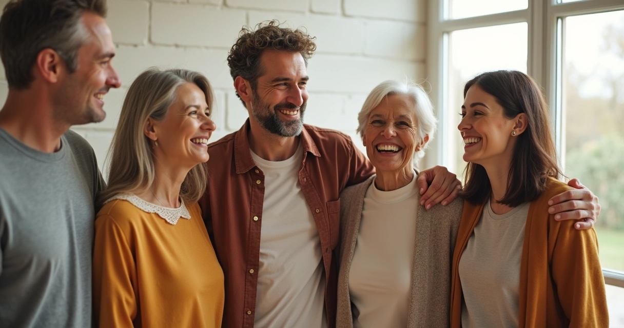 Grupo sorridente demonstrando harmonia entre si 