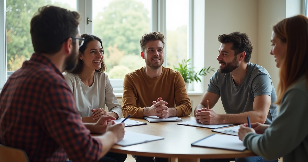 Grupo de personas sentadas dialogando sobre el cambio 