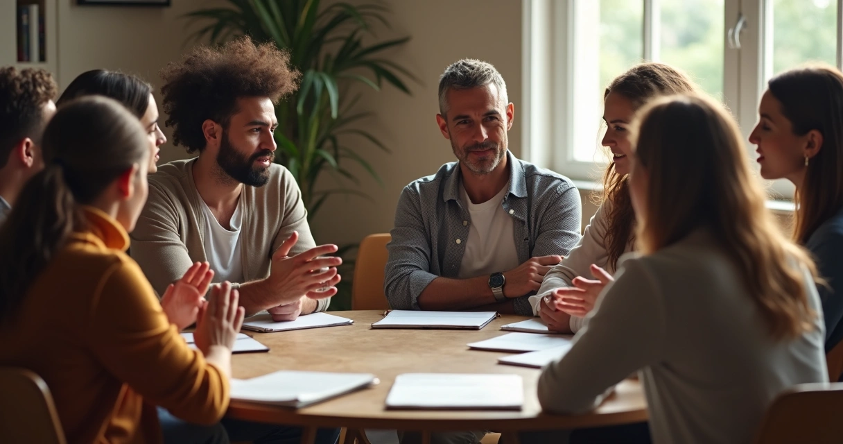Personas sentadas en círculo conversando sobre ética e impacto humano