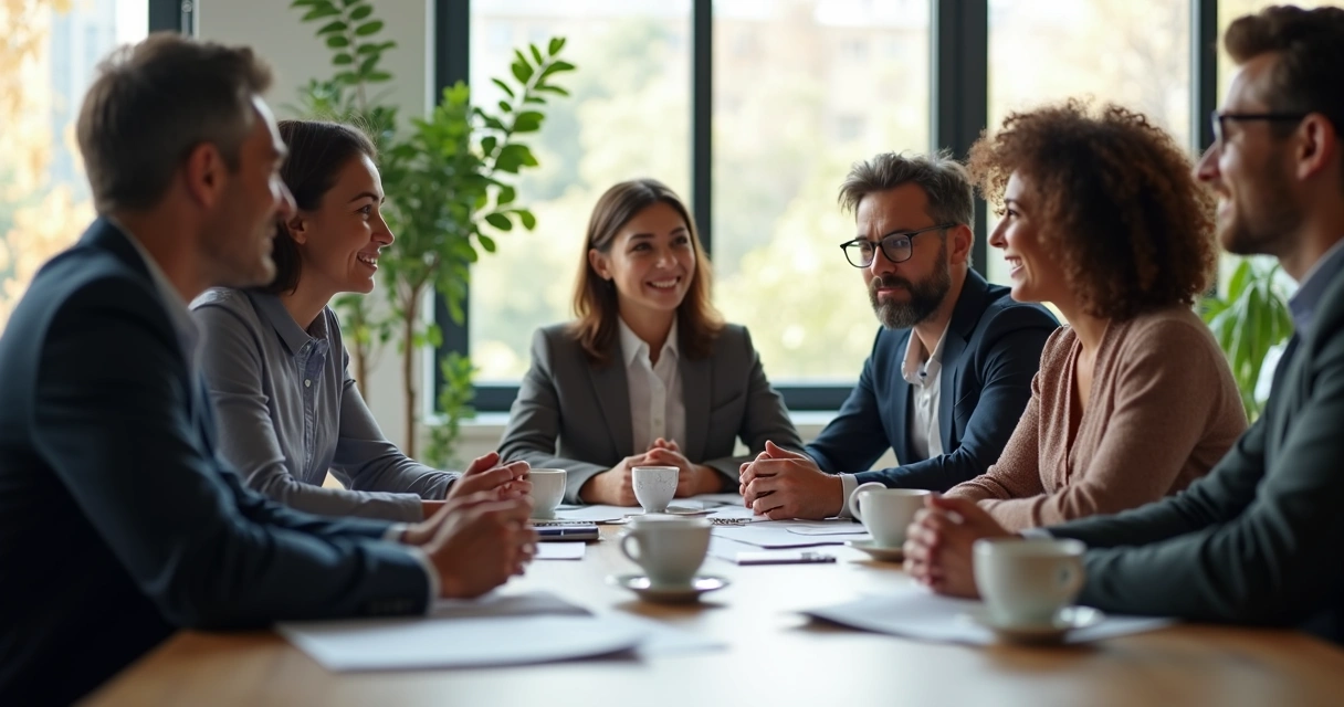 Grupo de personas conversando en una oficina