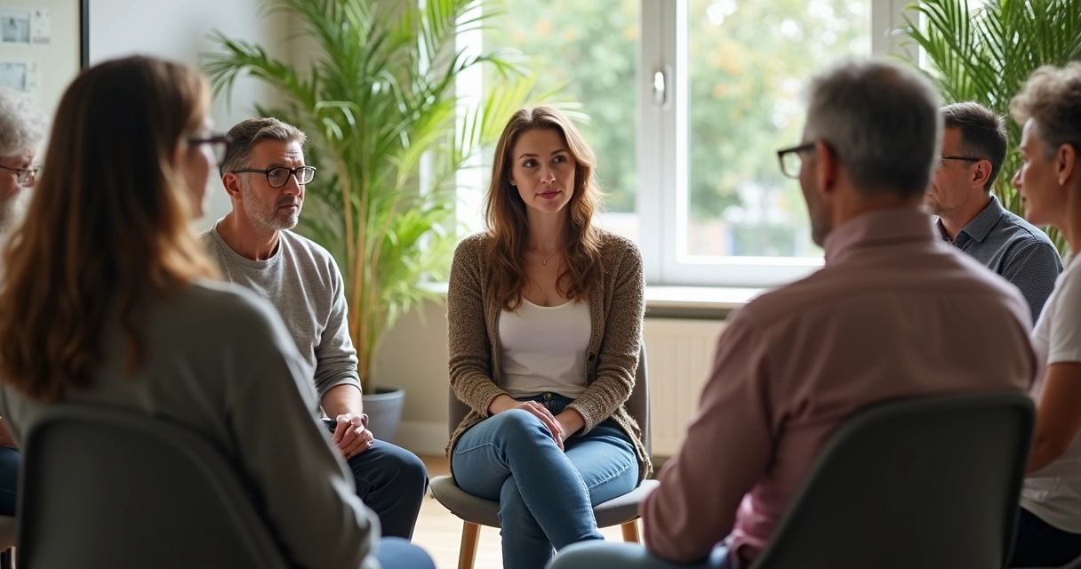 Grupo de pessoas sentadas em círculo, conversando pacificamente 