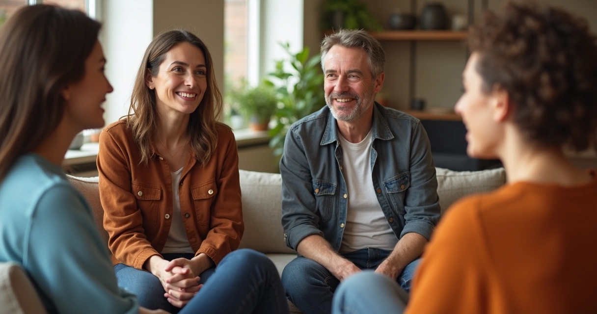 Personas sentadas en círculo compartiendo experiencias 