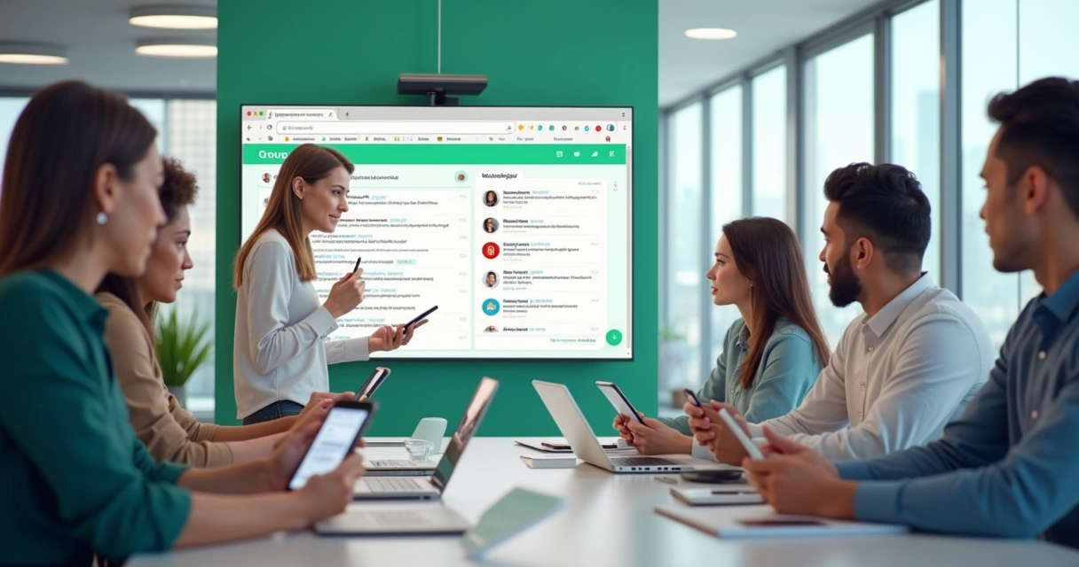 Gestor de grupo digital conduzindo evento temporário com interação ao vivo 