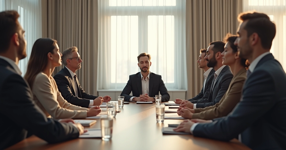 Equipo directivo en reunión consciente 