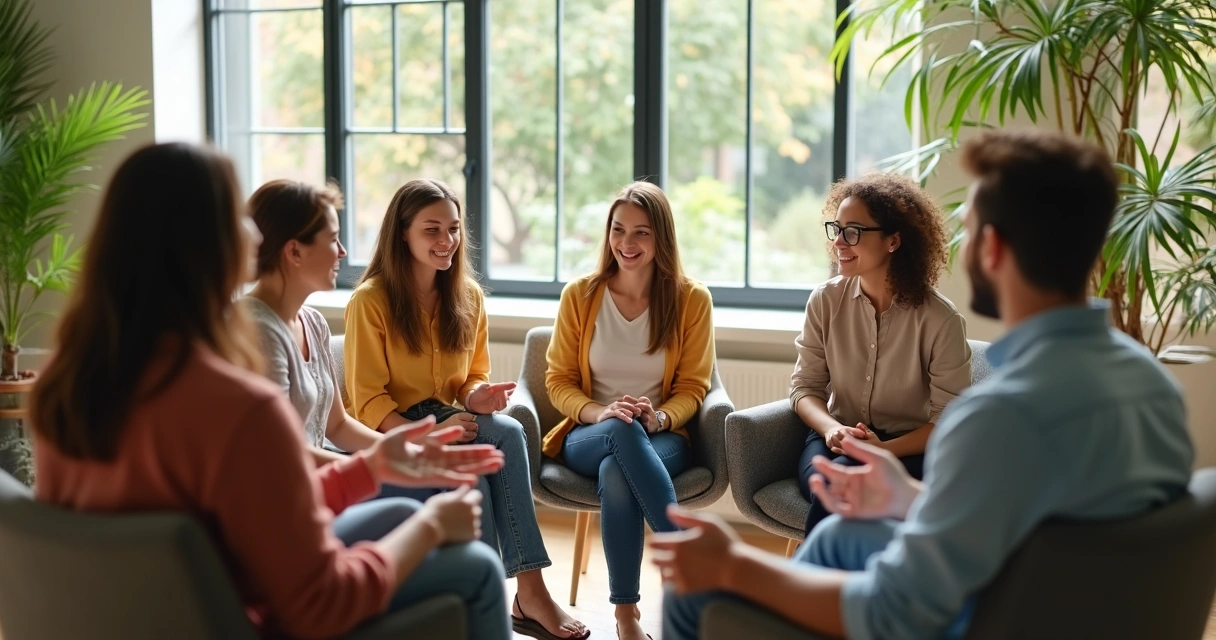 Grupo de pessoas em círculo discutindo informalmente