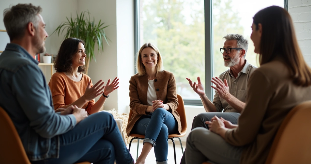 Grupo de personas sentados en círculo hablando sobre límites personales y sociales