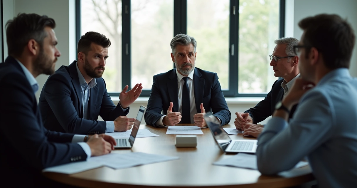 Grupo de pessoas reunidas discutindo estratégias em ambiente fechado 