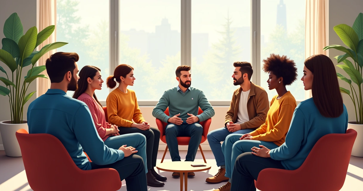 Grupo diverso de pessoas em roda de conversa sincera