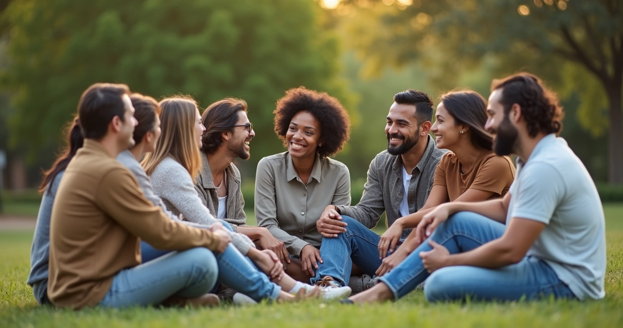 Grupo diverso de pessoas sorrindo e olhando para a câmera 