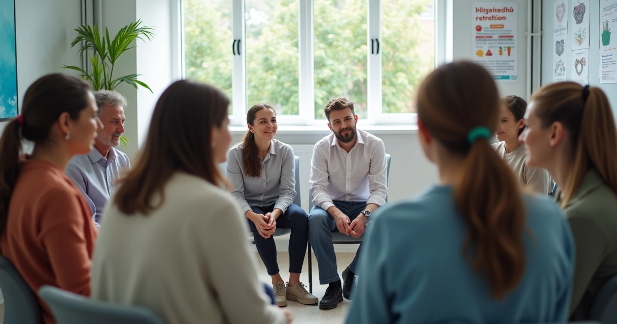 Pessoas de diferentes idades em roda conversando sobre prevenção 