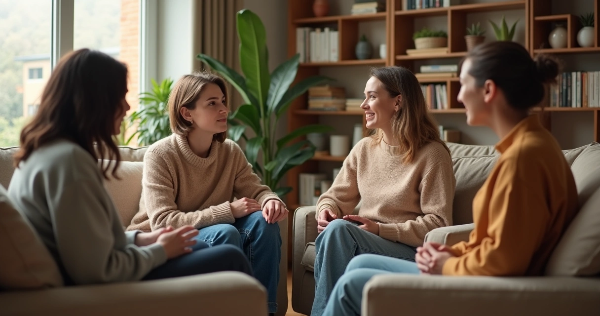 Pessoas em conversa em ambiente acolhedor 