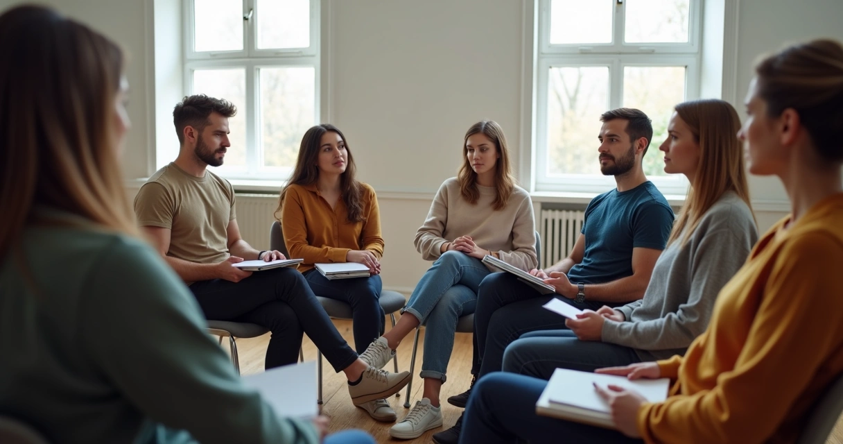 Grupo sentado em círculo em momento de silêncio 