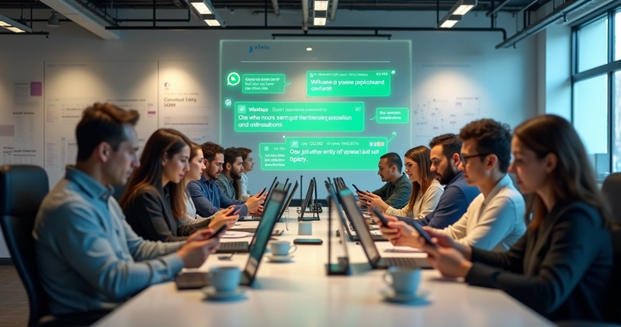 Grupo de WhatsApp empresarial com bot enviando resumo 
