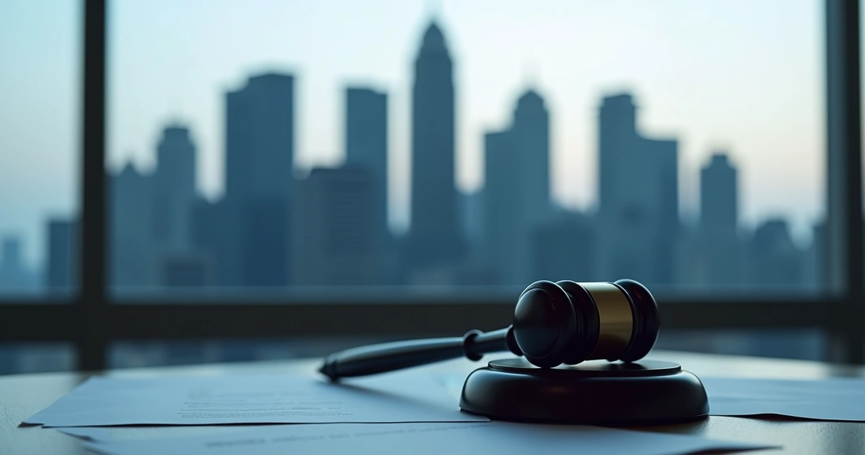 Empresas em silhueta, representando grupo econômico em discussão judicial 