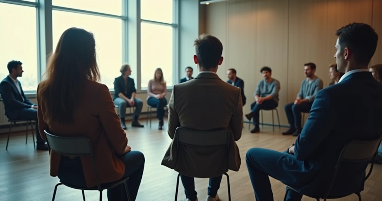 Personas sentadas en círculo compartiendo un momento de silencio. 