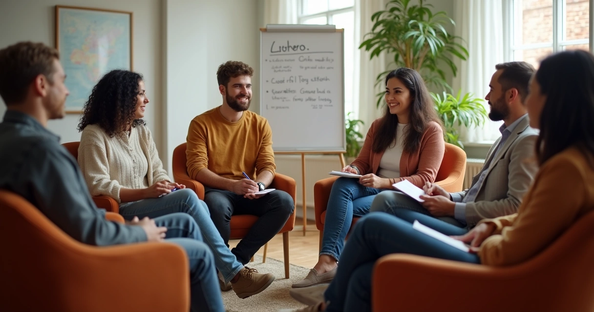 Grupo de escuta discutindo em círculo