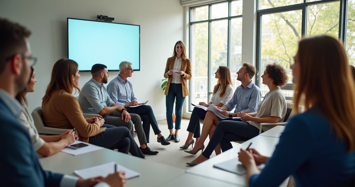 Grupo ouvindo atentamente uma pessoa falando