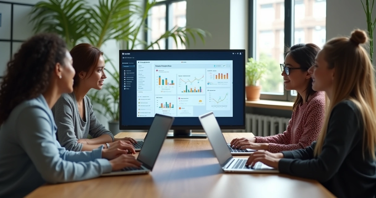 Equipe ou grupo de estudo em videoconferência com laptops 