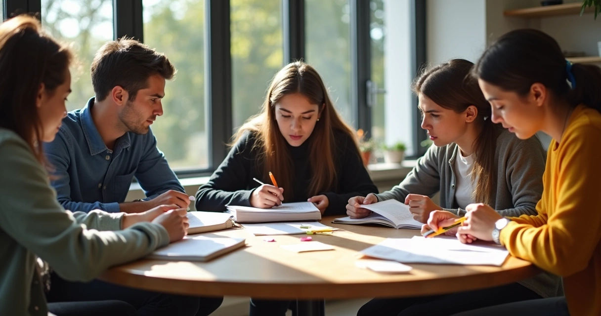 Grupo de estudantes reunido para estudar ENEM 