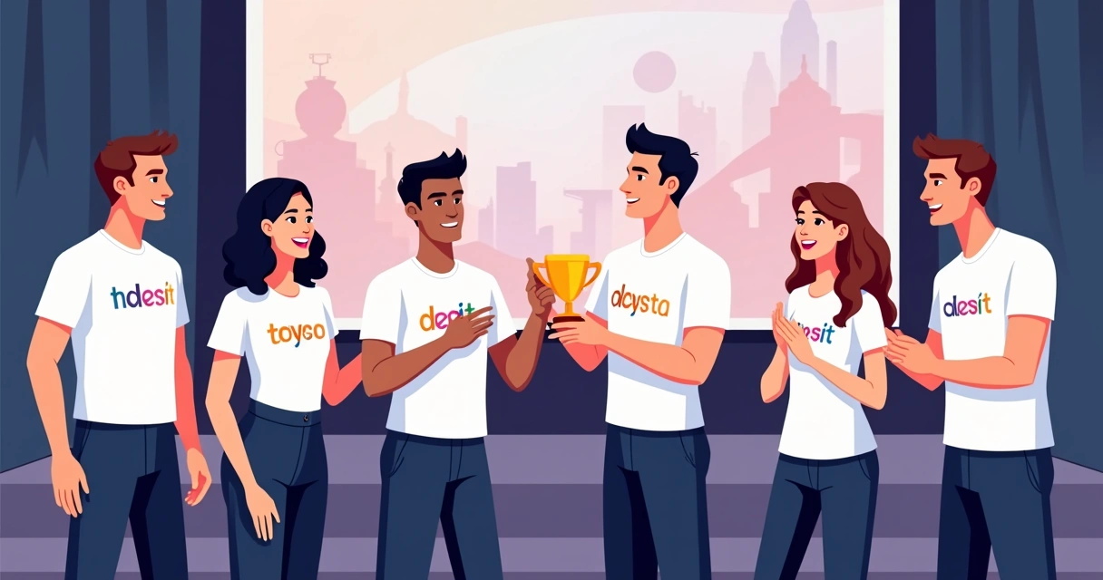 Equipe vestindo camisetas personalizadas em um evento corporativo 