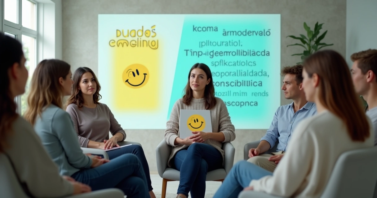 Grupo de pessoas em círculo com uma pessoa destacando um alerta sobre otimismo tóxico 